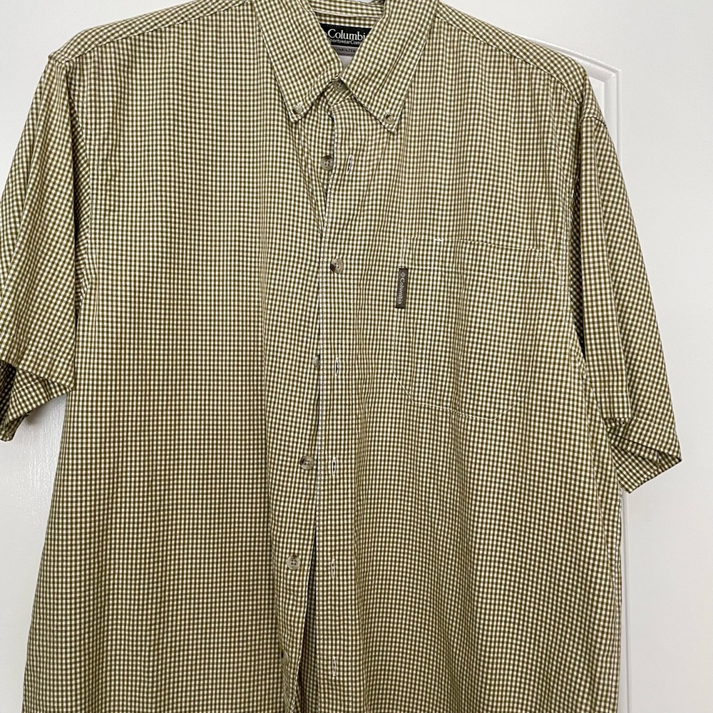 Columbia sports shirt olive green check!